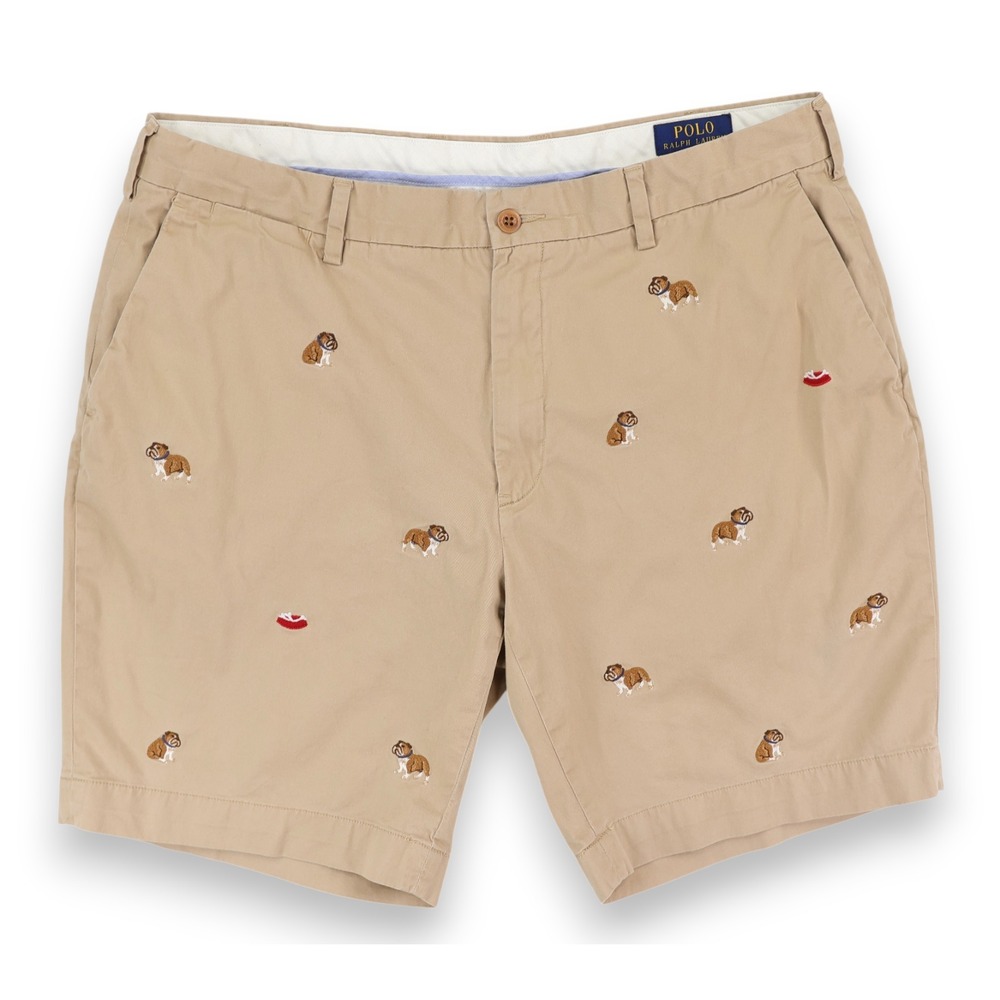 Polo Ralph Lauren Shorts Mens 35 Khaki Bulldog Embroidered Stretch‎ Chino 9"